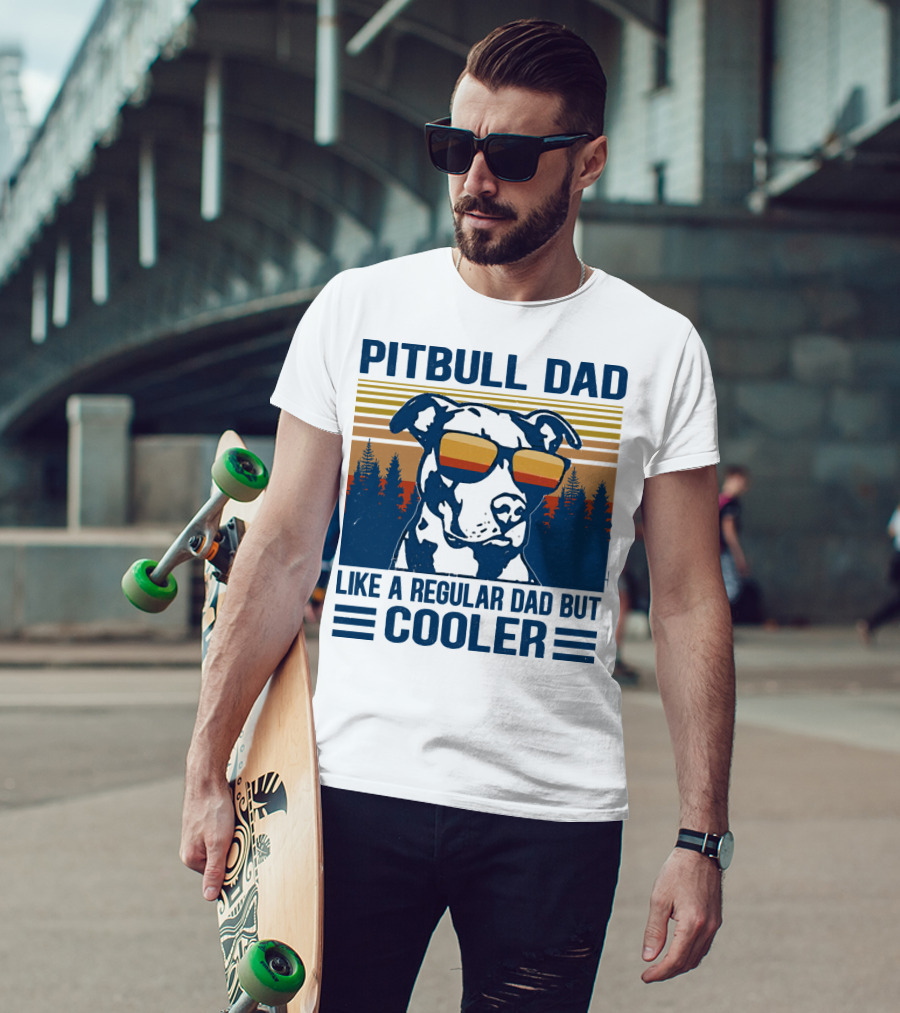 Pitbull Dad Like A Regular Dad But Cooler Retro Style Sunglasses T-Shirt