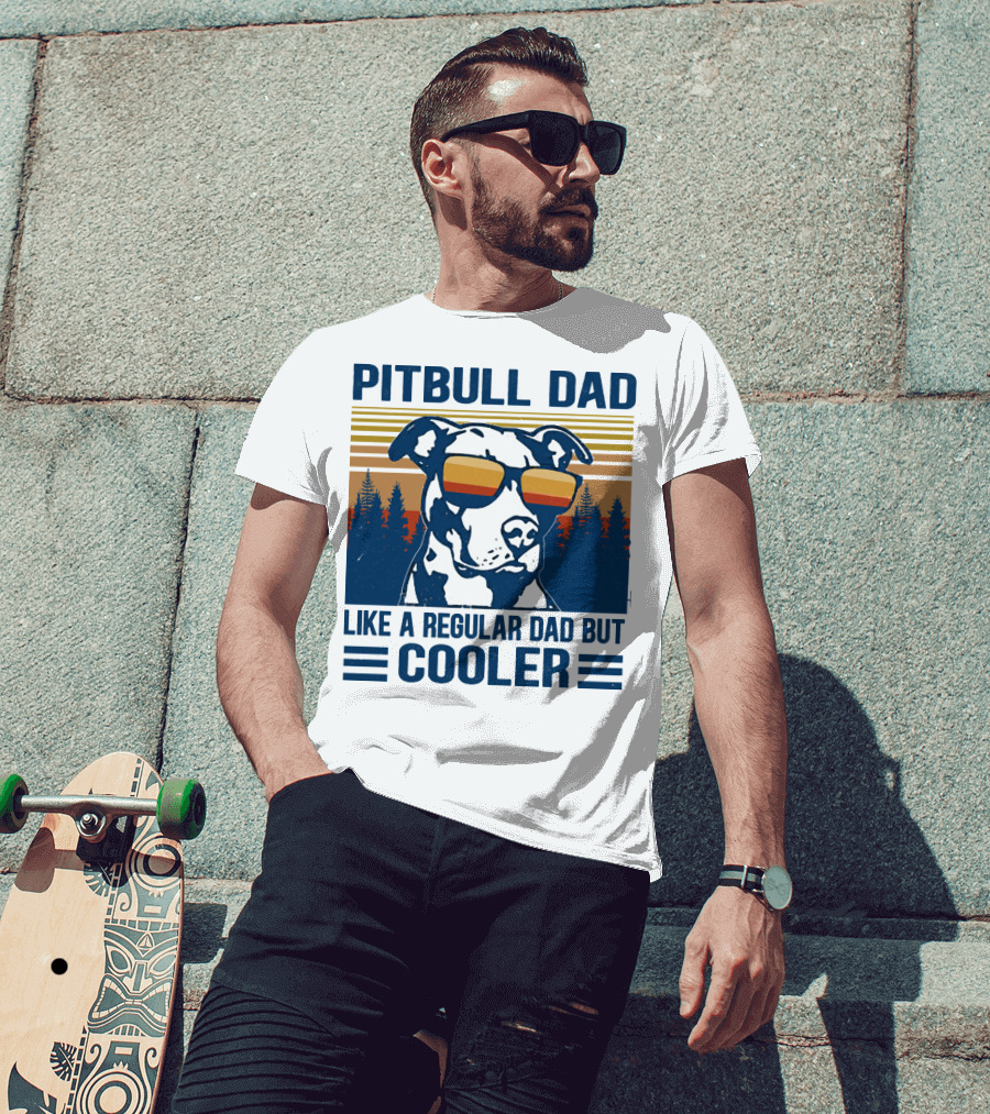 Pitbull Dad Like A Regular Dad But Cooler Retro Style Sunglasses T-Shirt