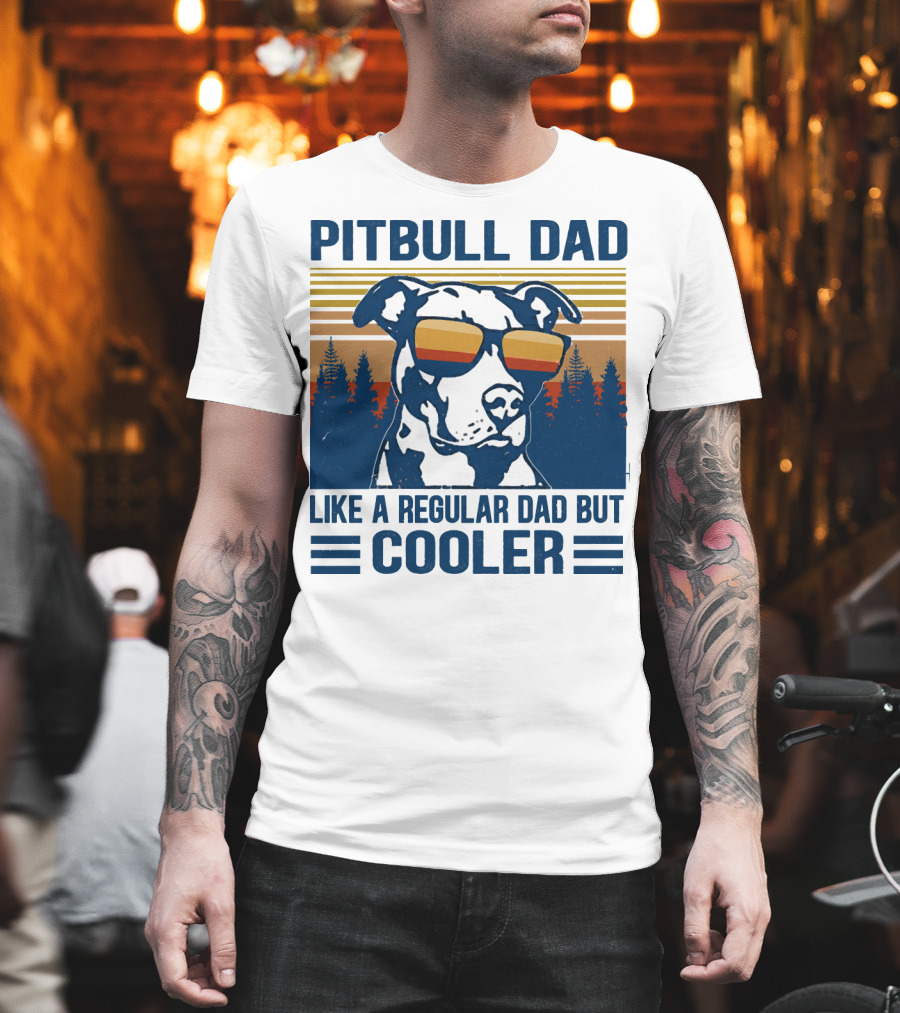 Pitbull Dad Like A Regular Dad But Cooler Retro Style Sunglasses T-Shirt