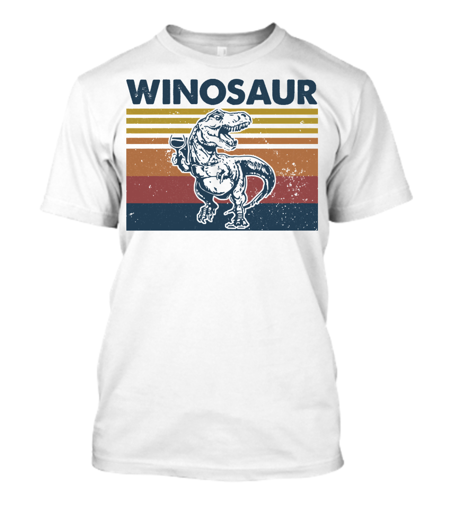 Winosaur Dinosaur With Wine Glass Retro Stripes T-Shirt