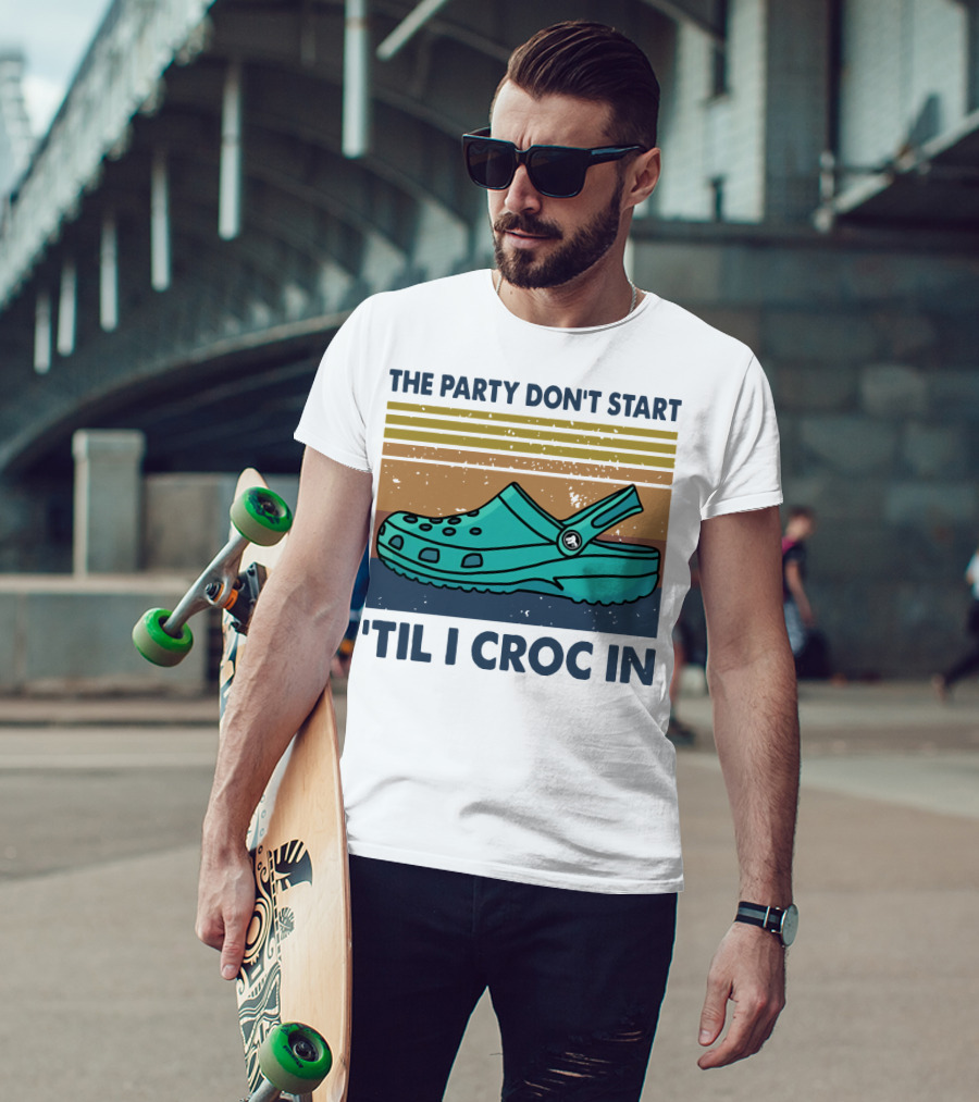 The Party Don't Start 'Til I Croc In Retro Stripes Crocs T-Shirt