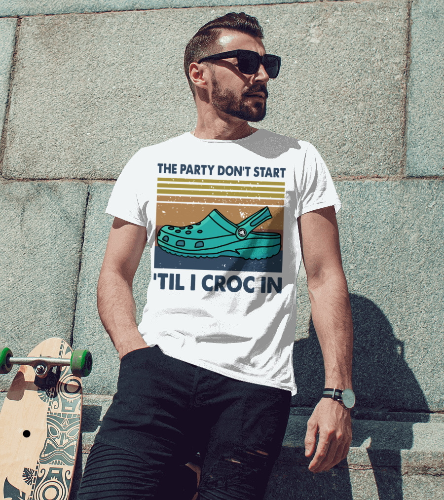 The Party Don't Start 'Til I Croc In Retro Stripes Crocs T-Shirt