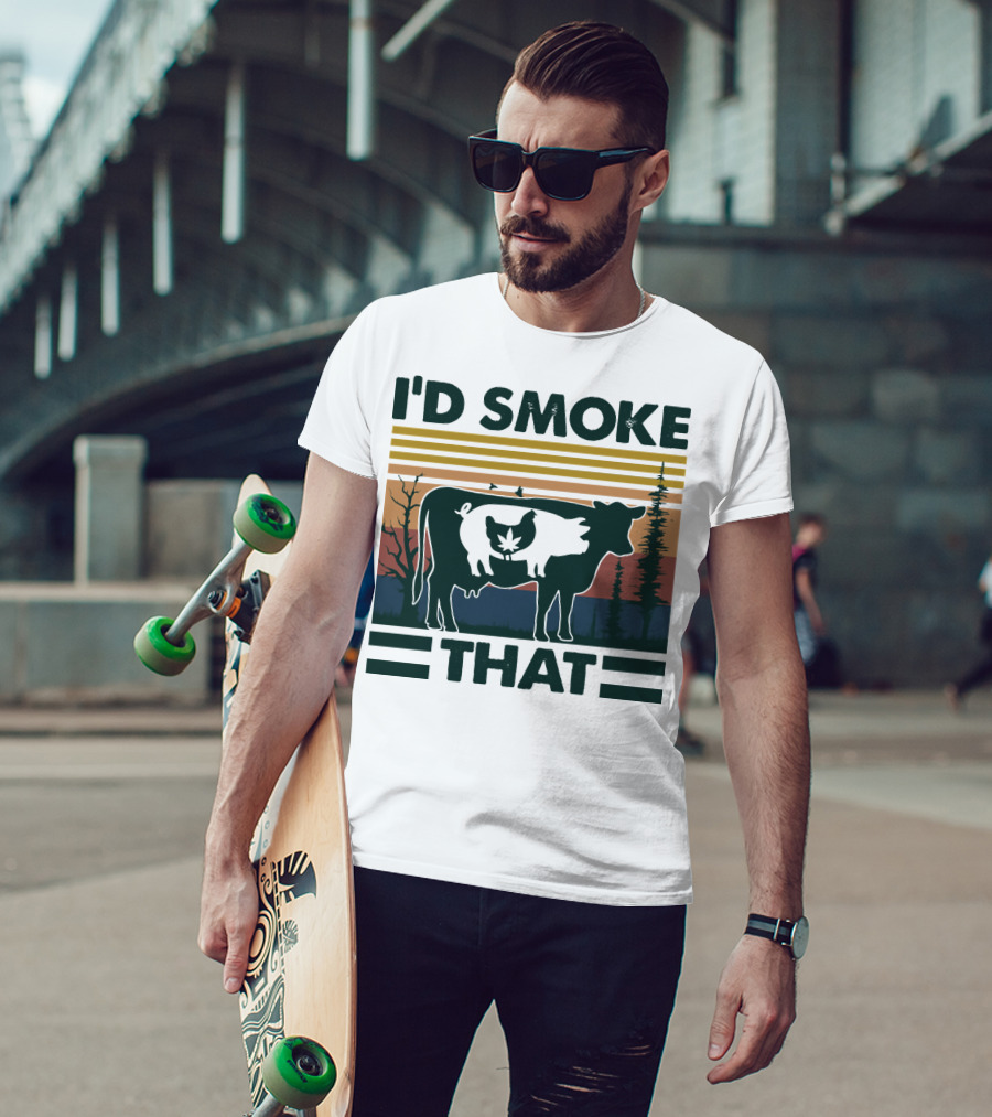 I'd Smoke That Vintage Farm Pig Cow Sunset T-Shirt
