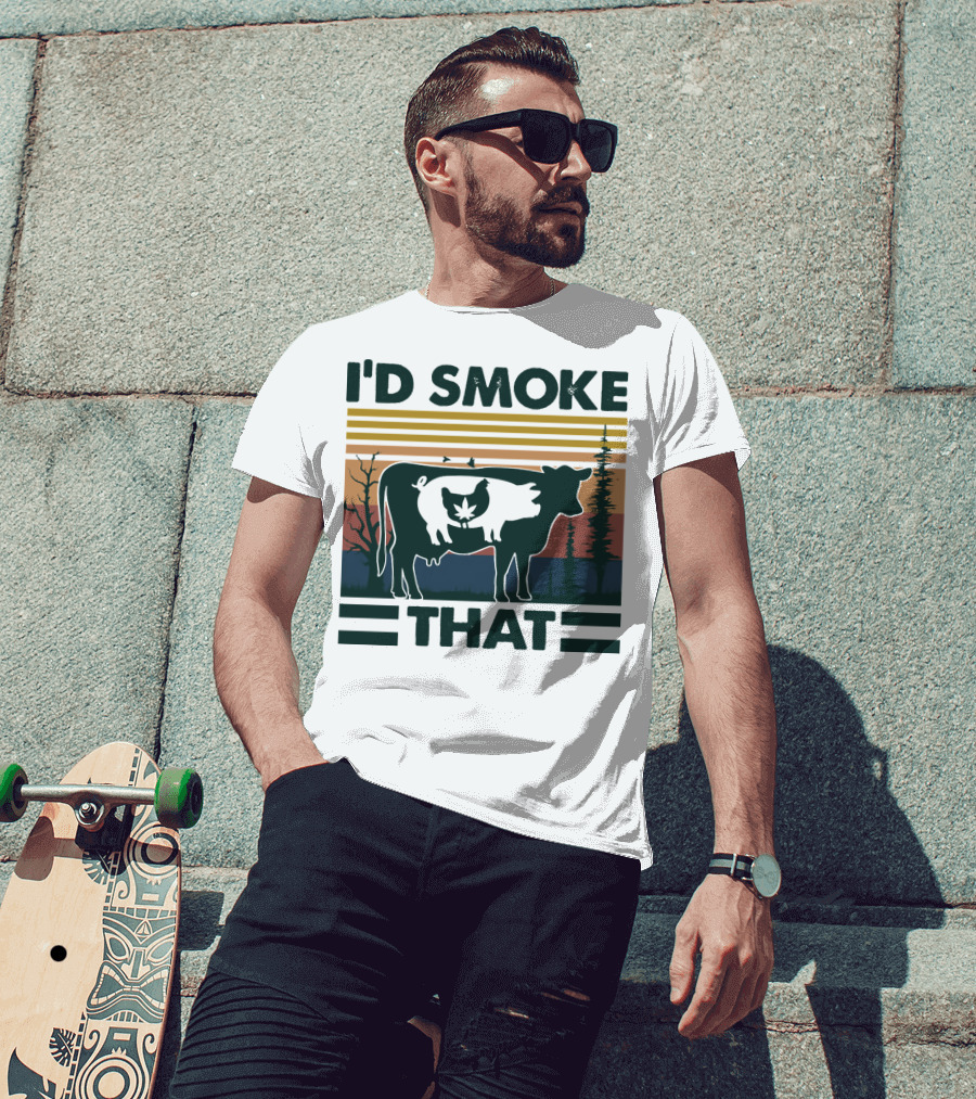 I'd Smoke That Vintage Farm Pig Cow Sunset T-Shirt