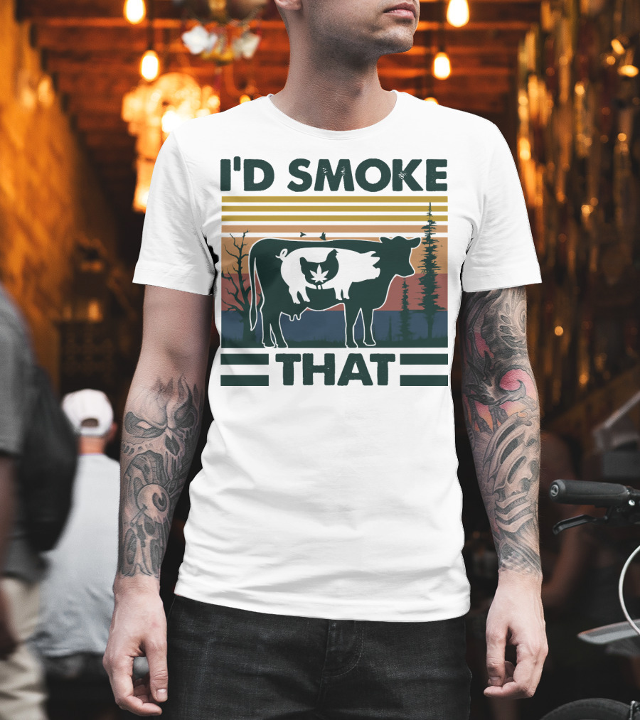 I'd Smoke That Vintage Farm Pig Cow Sunset T-Shirt