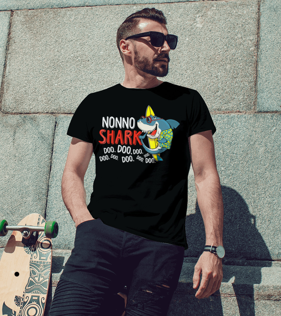 Nonno Shark Doo Doo Doo Doo Doo Doo Doo Doo Doo Hawaiian Shirt Sunglasses Surfboard T-Shirt