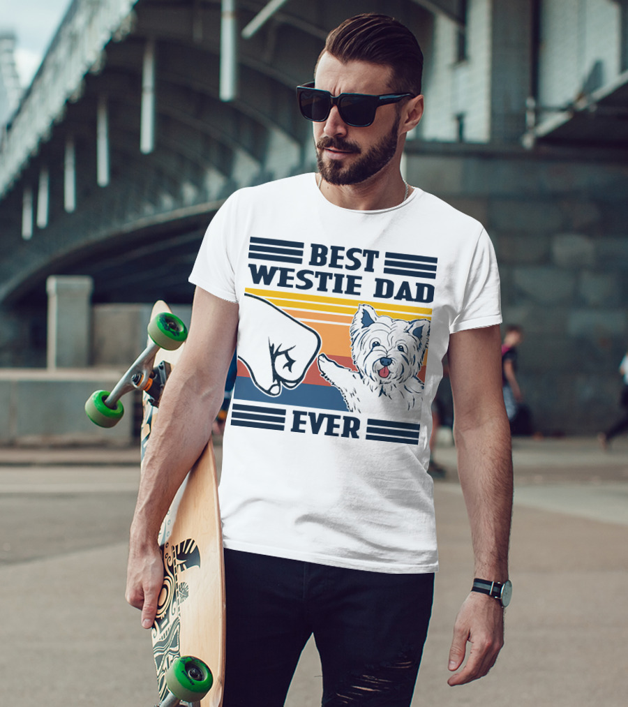 Best Westie Dad Ever Vintage Retro Fist Bump Westie Dog T-Shirt