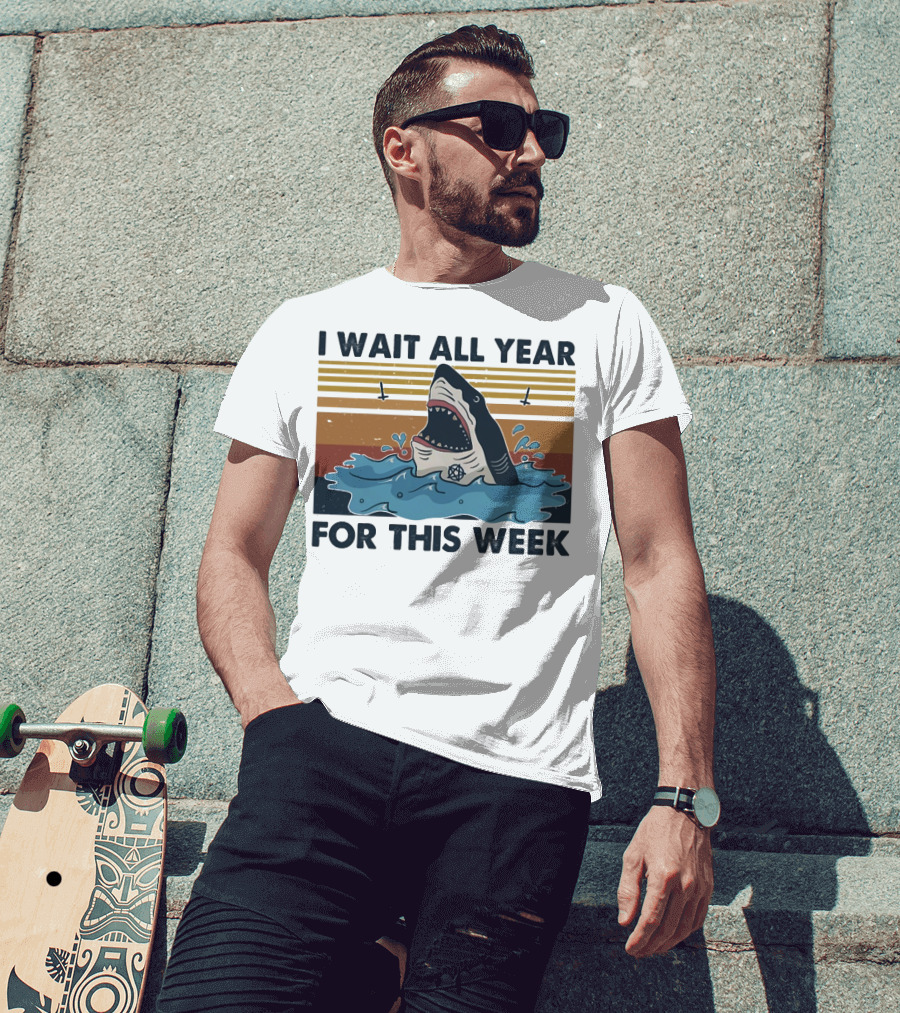 I Wait All Year For This Week Shark Retro Style Ocean Adventure T-Shirt