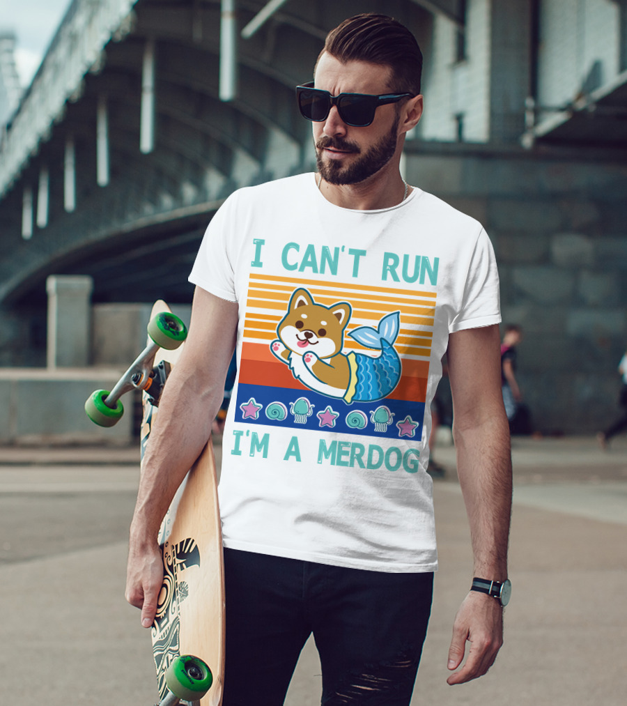 Mermaid Corgi I Can't Run I'm A Merdog With Starfish And Seashells T-Shirt