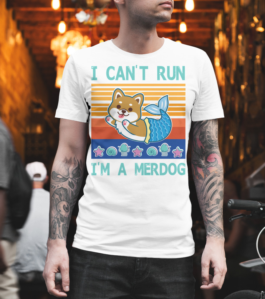 Mermaid Corgi I Can't Run I'm A Merdog With Starfish And Seashells T-Shirt