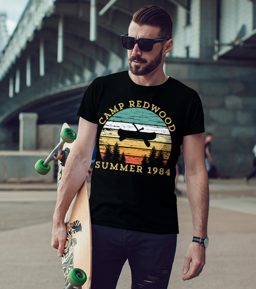 Camp Redwood Summer 1984 Retro Vintage Canoe And Trees T-Shirt