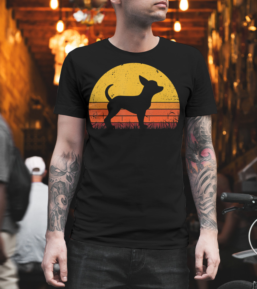 Retro Chihuahua Silhouette in Sunset T-Shirt