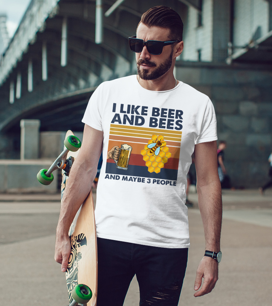 I Like Beer And Bees Honeycomb Maybe 3 People T-Shirt