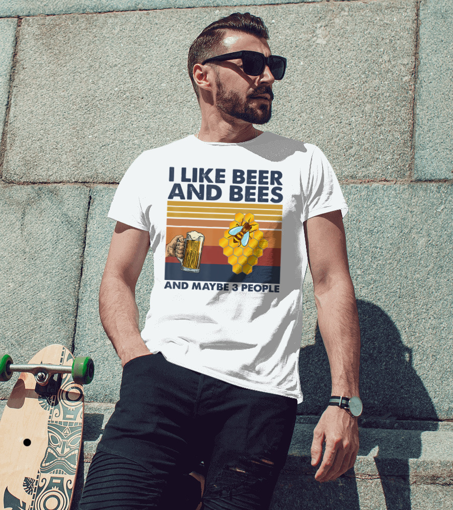 I Like Beer And Bees Honeycomb Maybe 3 People T-Shirt