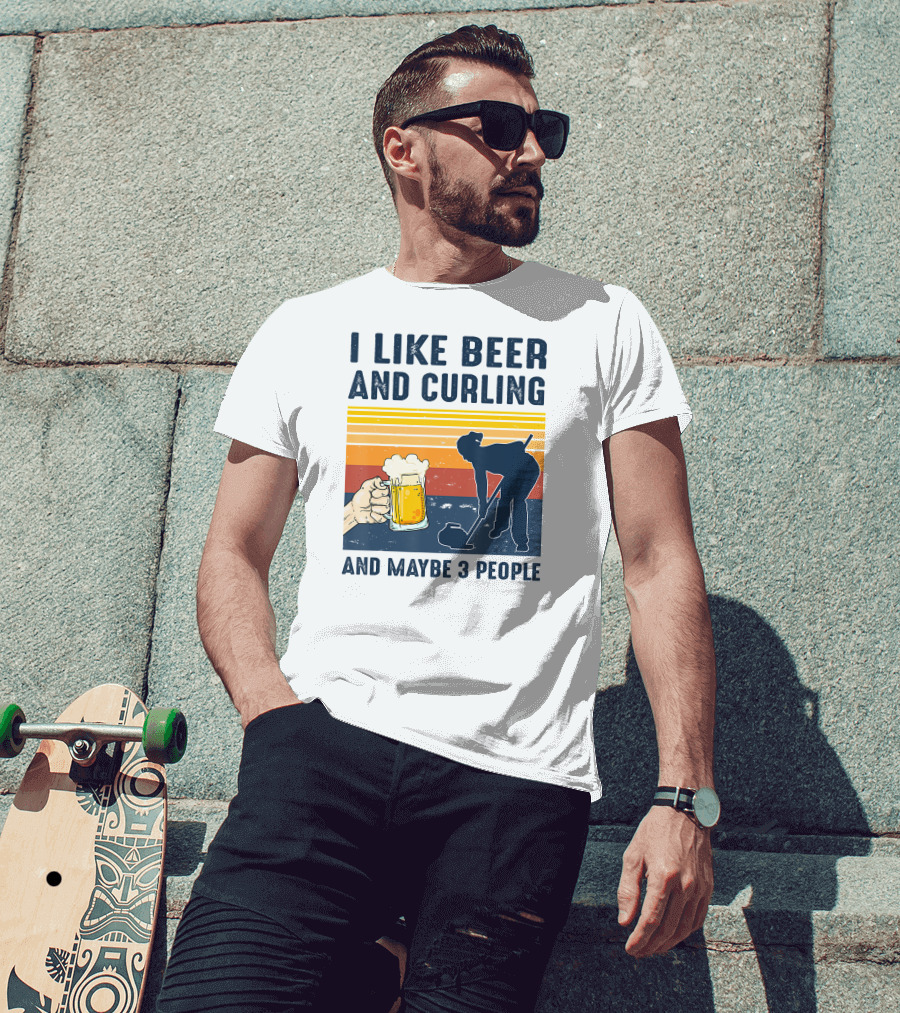 I Like Beer And Curling And Maybe 3 People Retro T-Shirt