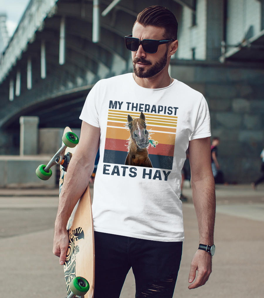 My Therapist Eats Hay Funny Horse Lover Retro Stripes T-Shirt