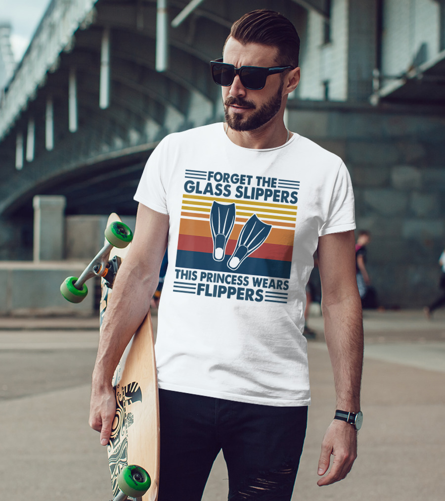 Forget The Glass Slippers This Princess Wears Flippers Retro Stripes T-Shirt