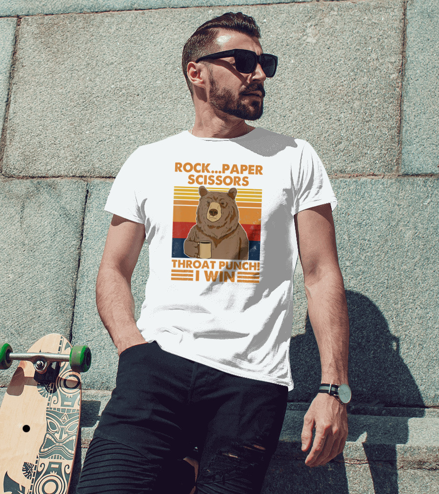 Rock Paper Scissors Throat Punch I Win Funny Bear Retro Style With Coffee Mug T-Shirt