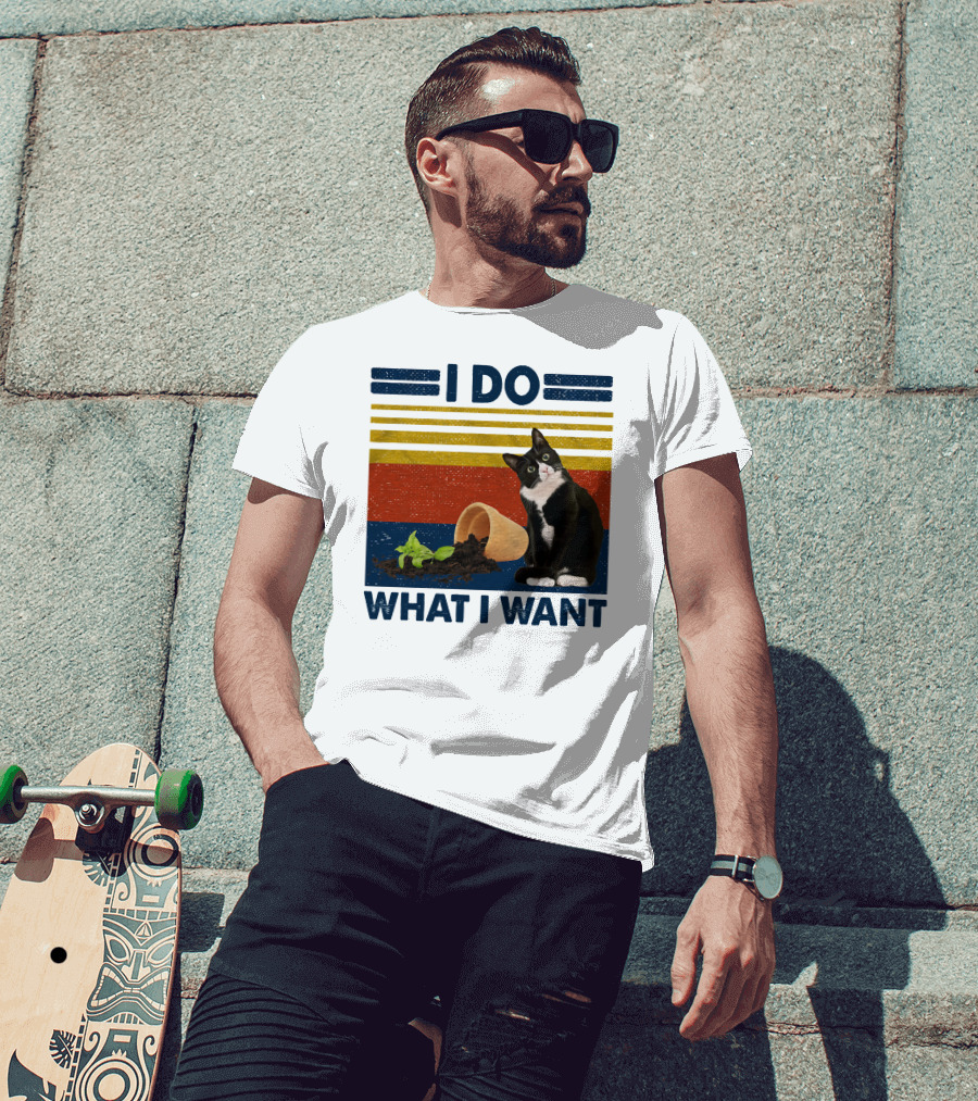 Tuxedo Kitty I Do What I Want Retro Stripes Plant Cup Soil T-Shirt