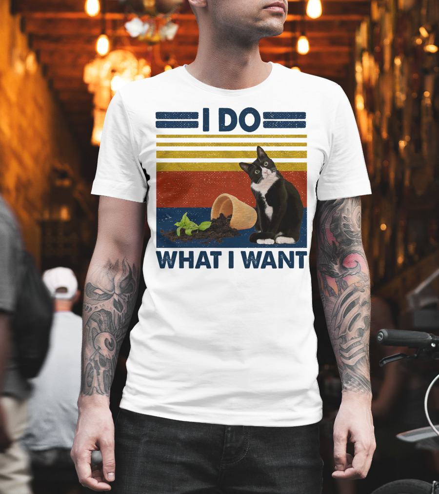 Tuxedo Kitty I Do What I Want Retro Stripes Plant Cup Soil T-Shirt