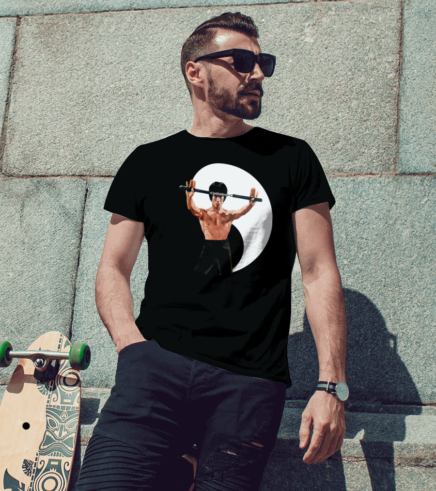 Bruce Lee Nunchaku Pose Yin Yang Martial Arts T-Shirt