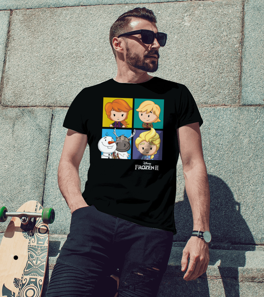 Disney Frozen 2 Chibi Character Panels Elsa Anna Olaf Kristoff Sven T-Shirt