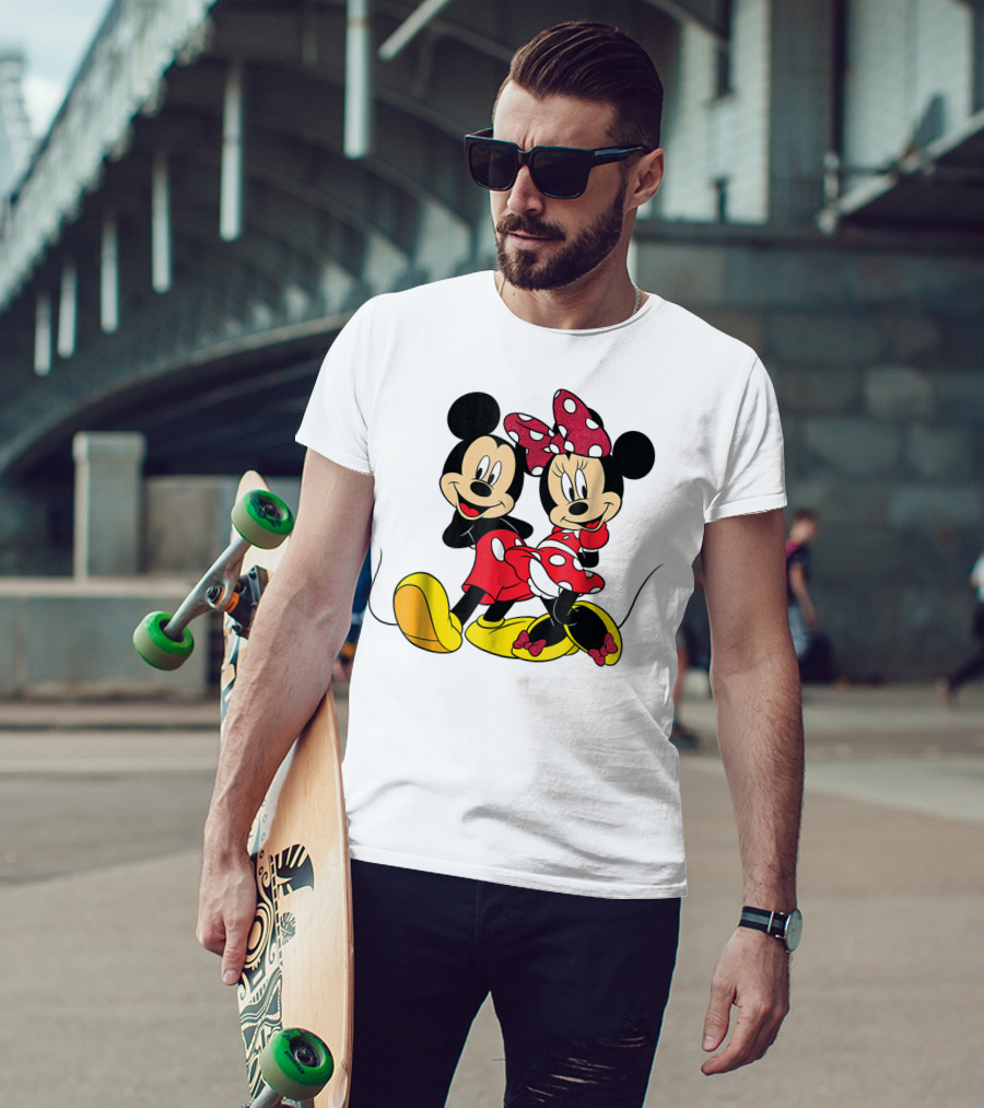 Mickey And Minnie Big Mouse Disney Yellow Shoes Red Bow T-Shirt