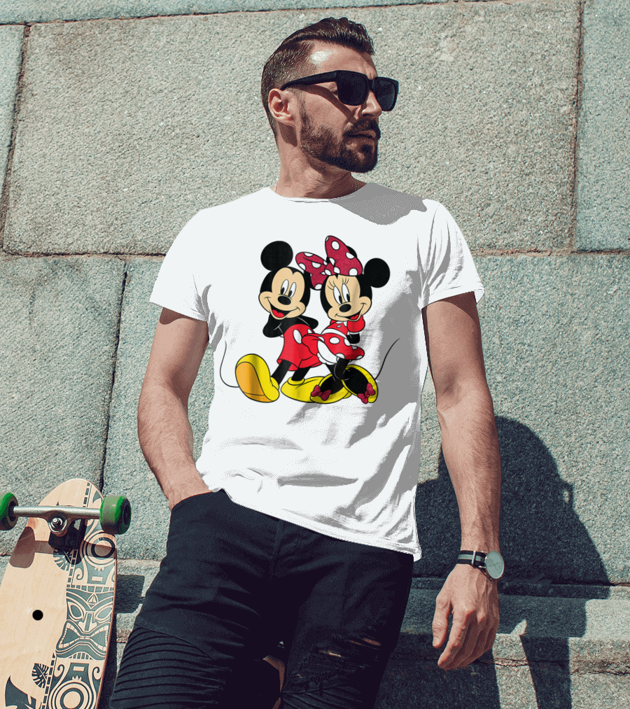 Mickey And Minnie Big Mouse Disney Yellow Shoes Red Bow T-Shirt