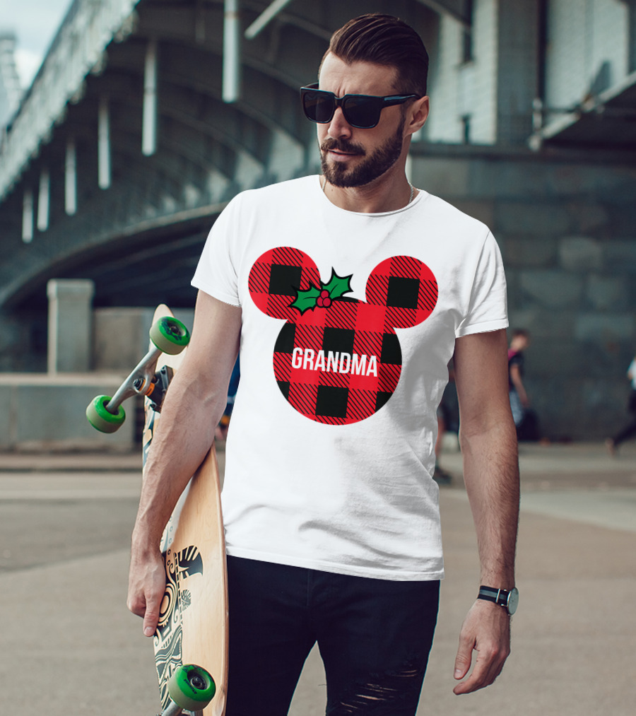 Disney Minnie Mouse Plaid Grandma Holiday Family Christmas T-Shirt