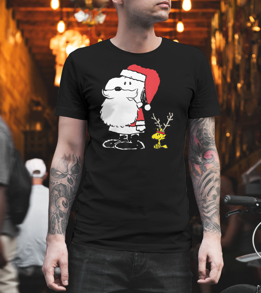 Peanuts Snoopy and Woodstock in Santa and Antlers Holiday Shop T-Shirt