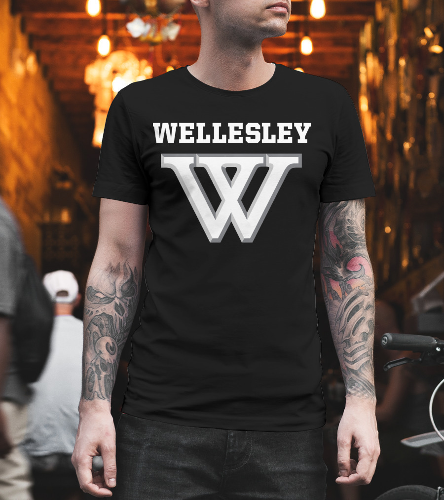 Wellesley College NCAA Bold Lettering And Iconic W T-Shirt