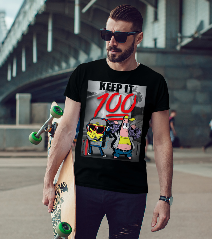 SpongeBob SquarePants Keep It 100 Skateboarding T-Shirt