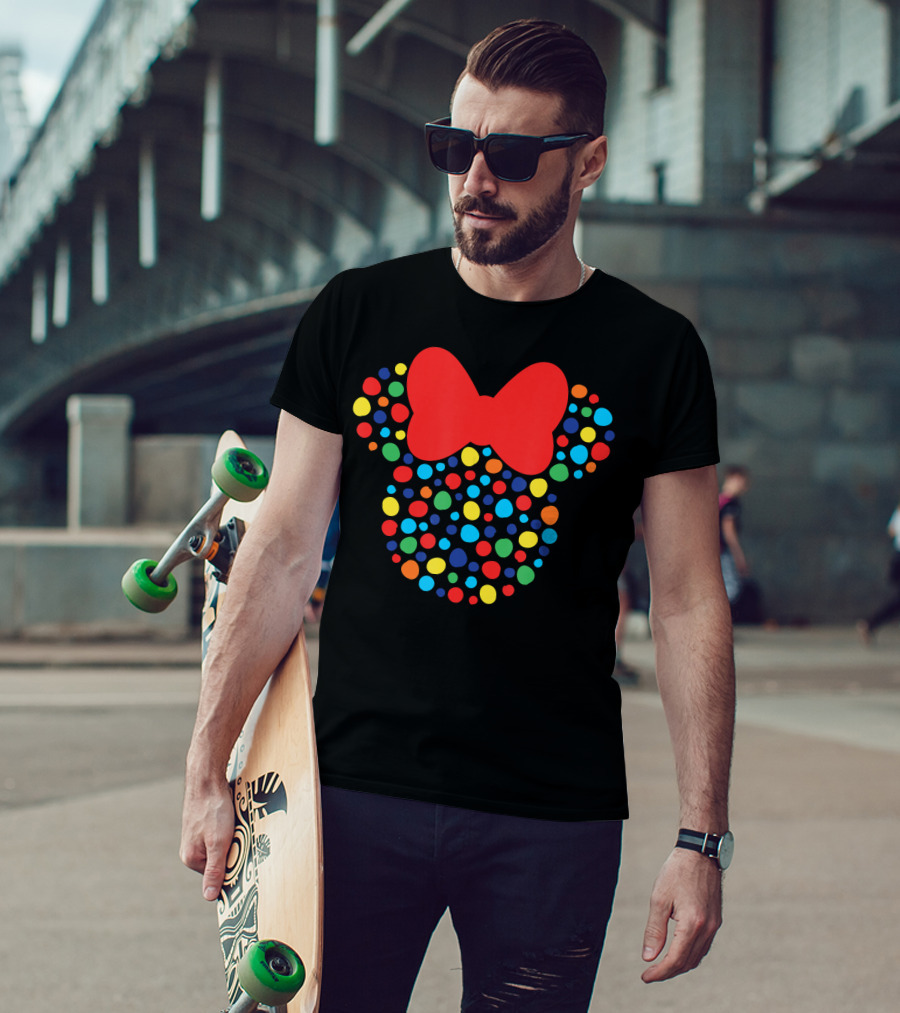 Disney Minnie Mouse Polka Dot Rainbow Bow T-Shirt