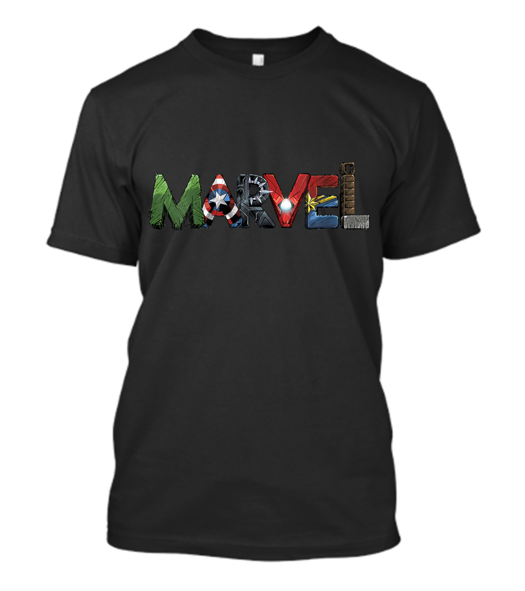 Marvel Avengers Hulk Captain America Iron Man Thor Character Text T-Shirt
