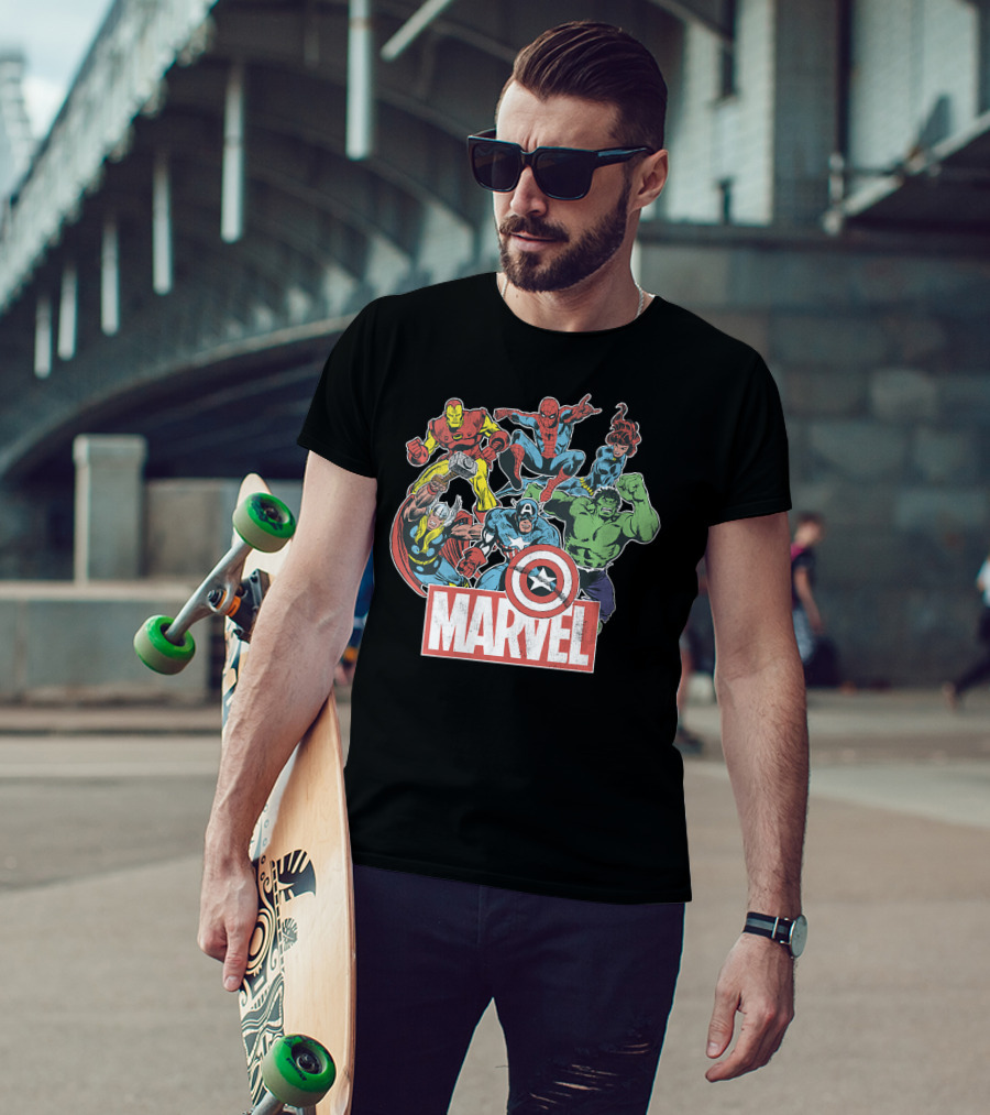 Marvel Avengers Iron Man Thor Captain America Hulk Spider-Man Classic Team T-Shirt