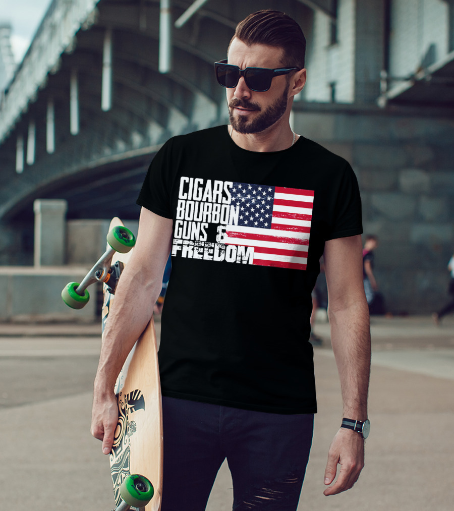 Cigars Bourbon Guns Freedom American Flag T-Shirt