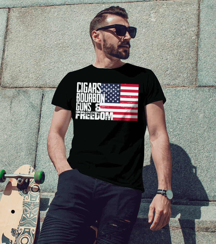 Cigars Bourbon Guns Freedom American Flag T-Shirt