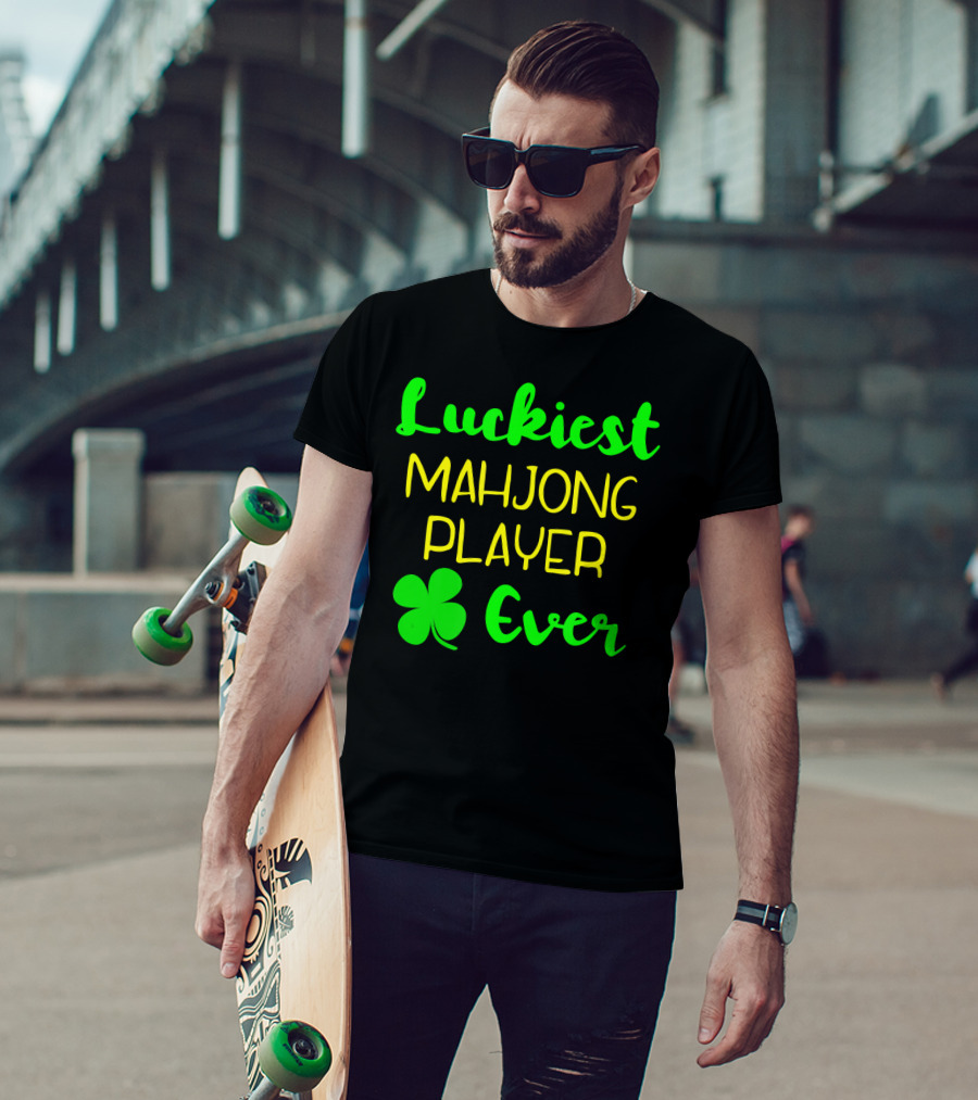 Luckiest Mahjong Player Ever St Patrick's Day Irish Clover T-Shirt
