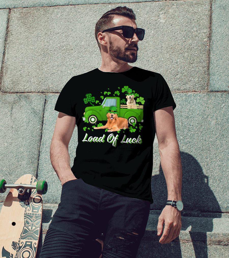 Load Of Luck Green Truck And Golden Retrievers T-Shirt