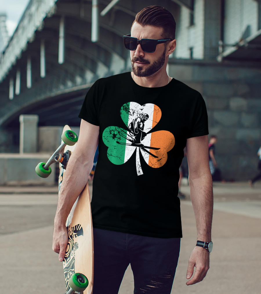 Skiing Shamrock St Patrick's Day Ireland Irish Flag T-Shirt