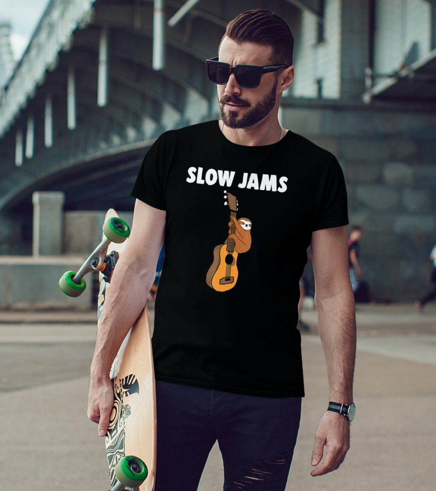 Sloth Lover Slow Jams Novelty Guitar Hugging Fun T-Shirt