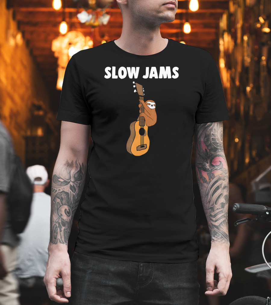 Sloth Lover Slow Jams Novelty Guitar Hugging Fun T-Shirt
