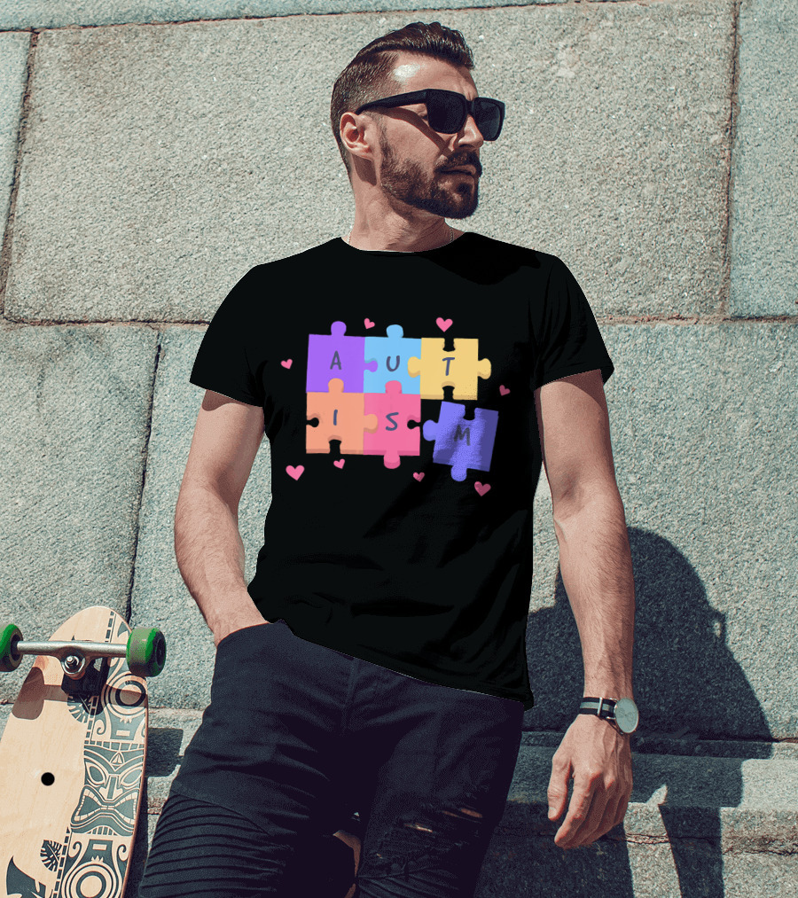 Autism Puzzle Heart Awareness Teacher T-Shirt