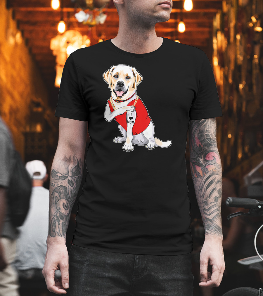 Labrador Retriever I Love Mom Tattoo Red Shirt Gold Chain T-Shirt