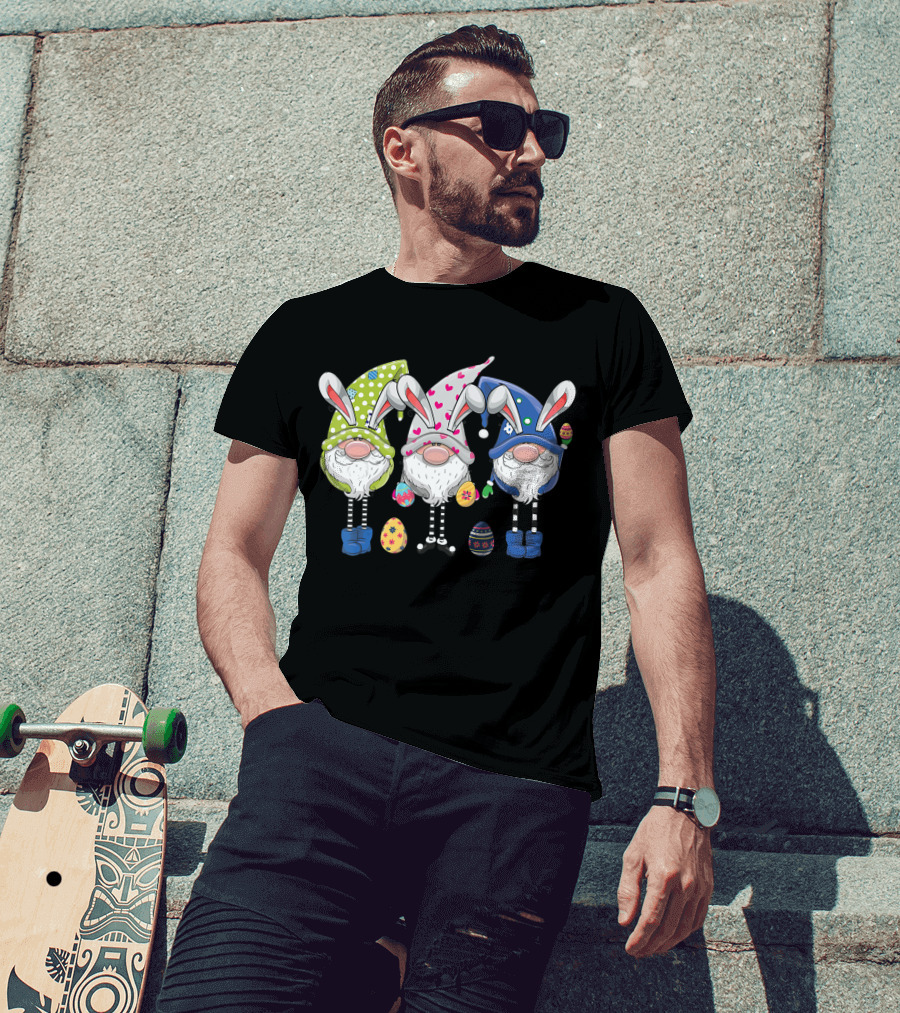 Easter Gnomes With Bunny Ears And Colorful Eggs For Egg Hunting T-Shirt