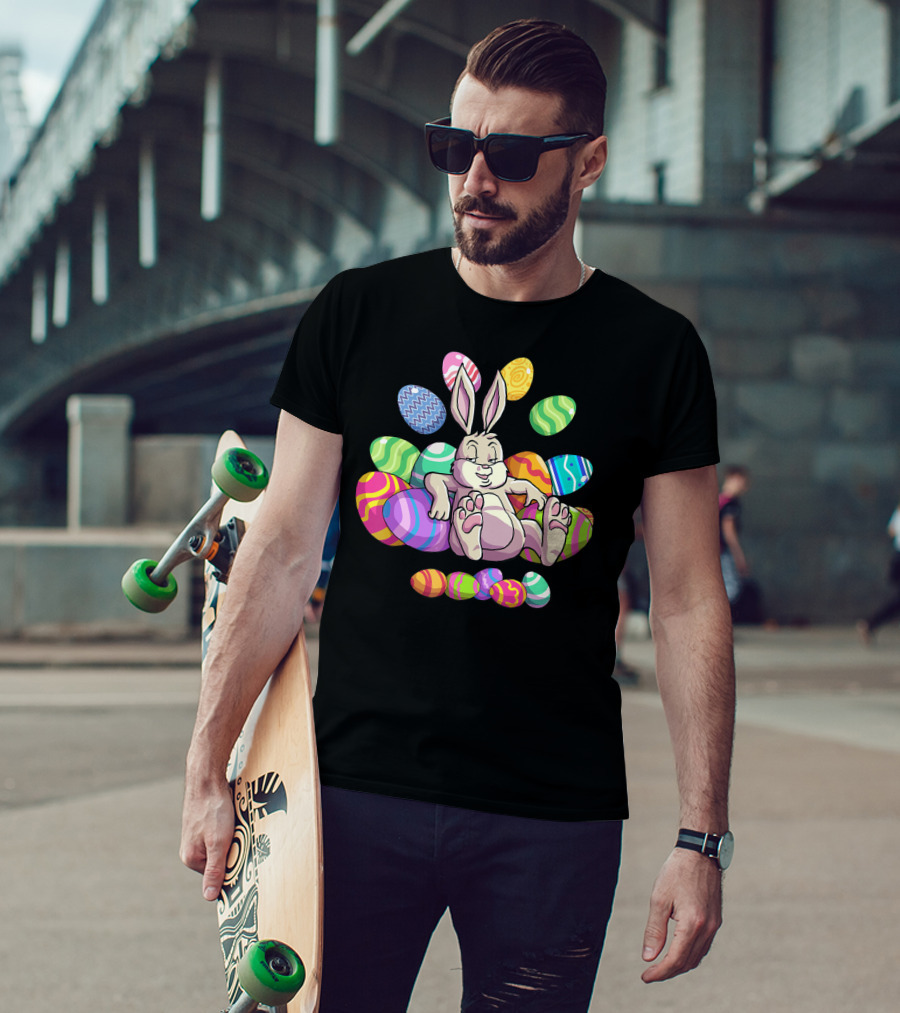 Funny Easter Bunny With Colorful Eggs For Girls Boys Toddler T-Shirt