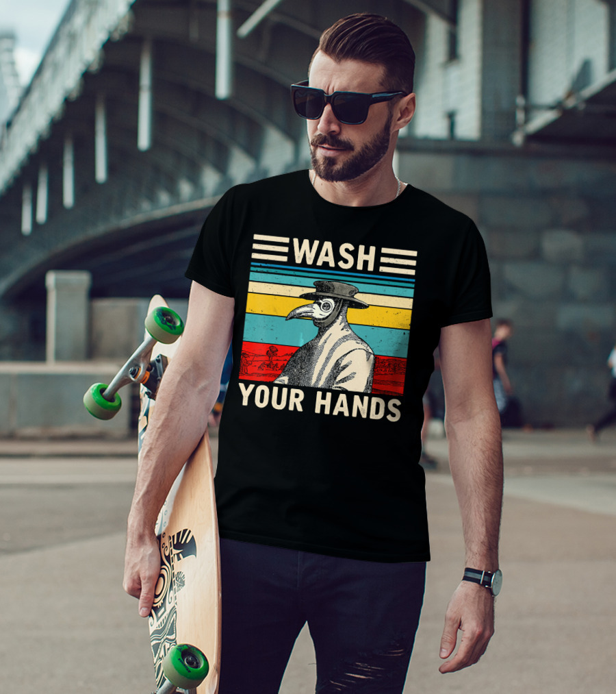 Wash Your Hands Plague Doctor Vintage Stripe T-Shirt