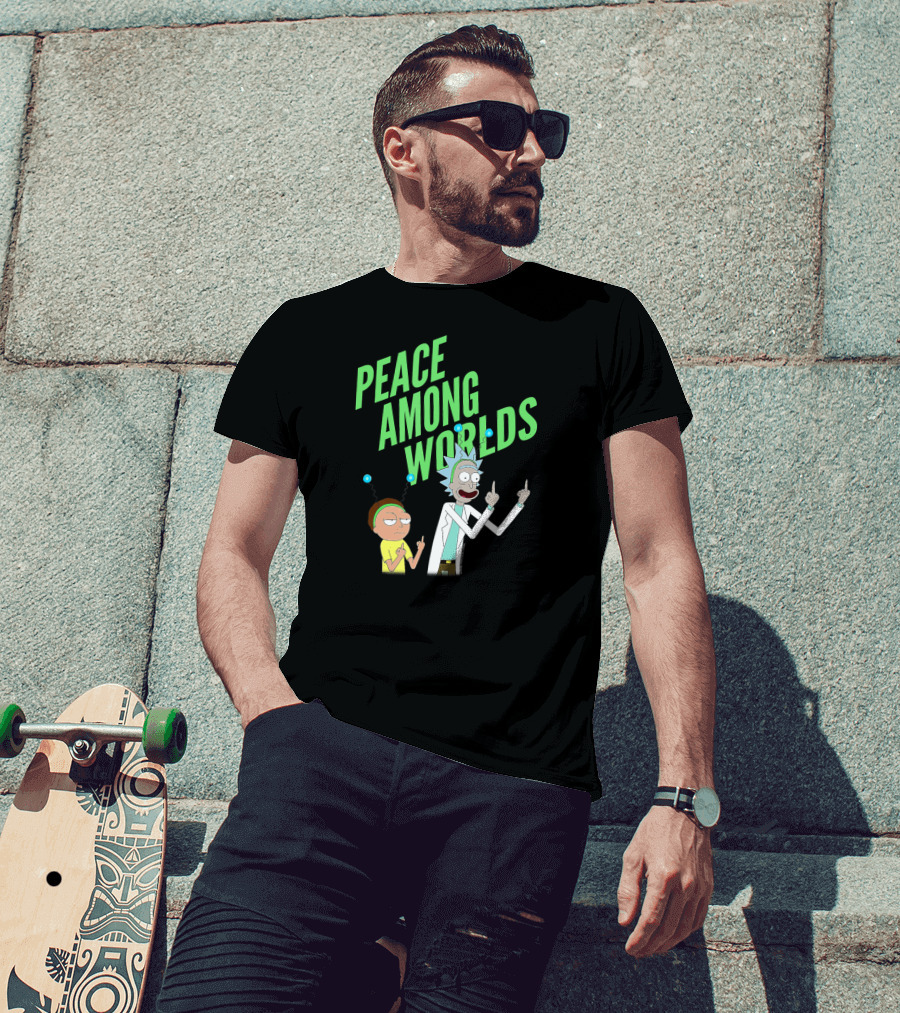 Rick And Morty Peace Among Worlds Gesture With Portal Elements T-Shirt