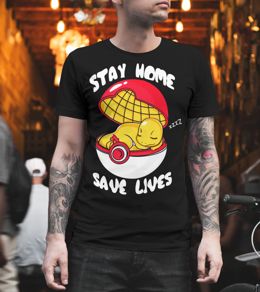 Stay Home Save Lives Charmander Pokemon Ladies Pokeball Zzzz T-Shirt