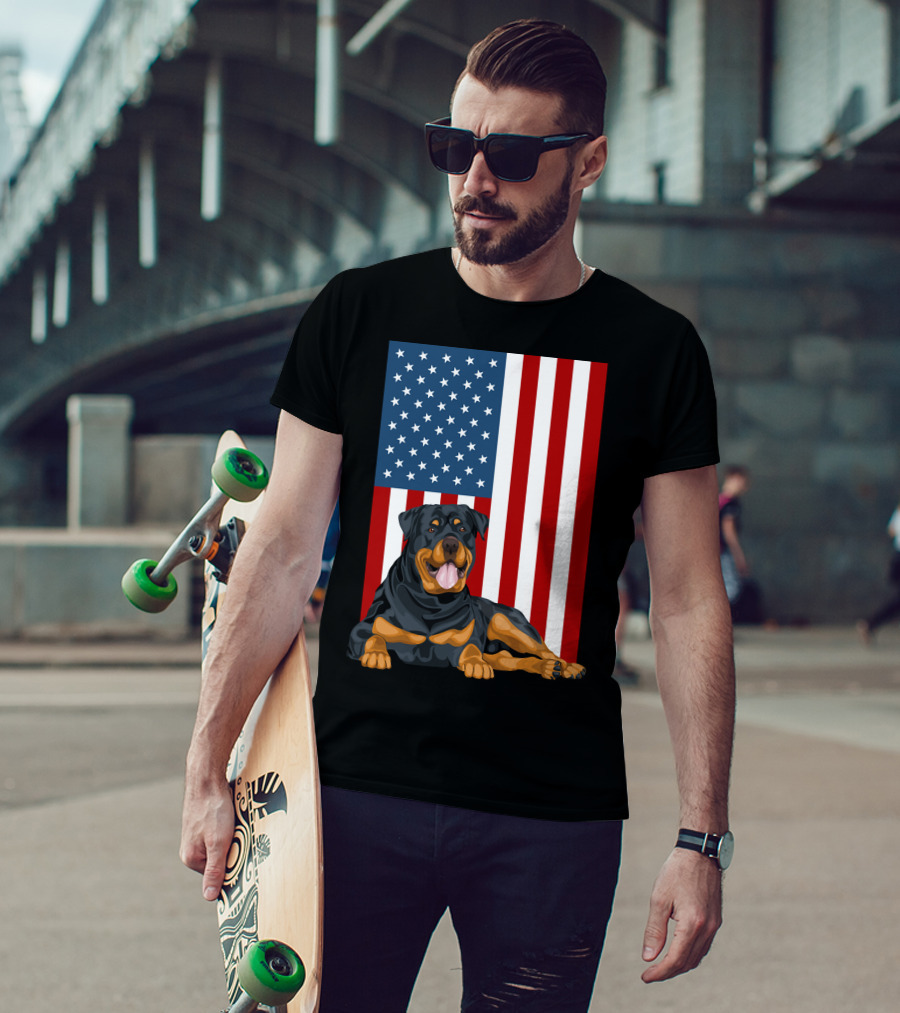 American Flag USA Pet Rottweiler Dog 194 T-Shirt